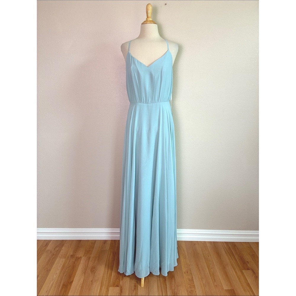 New REVELRY Size 10 Powder Sky Kaia Chiffon Dress‎ Regular Maxi Bridesmaid Prom